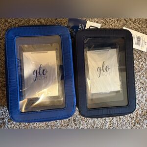 Glo Tech 3-Piece Cosmetic Bag Set + Compact Mirror,Travel Organizer Black/Blue